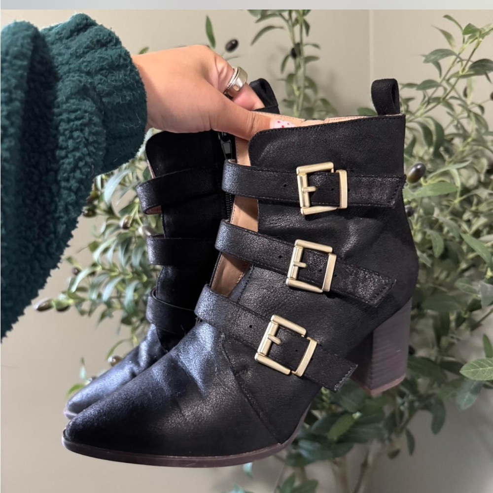 Black Ankle Boots with Buckle Straps